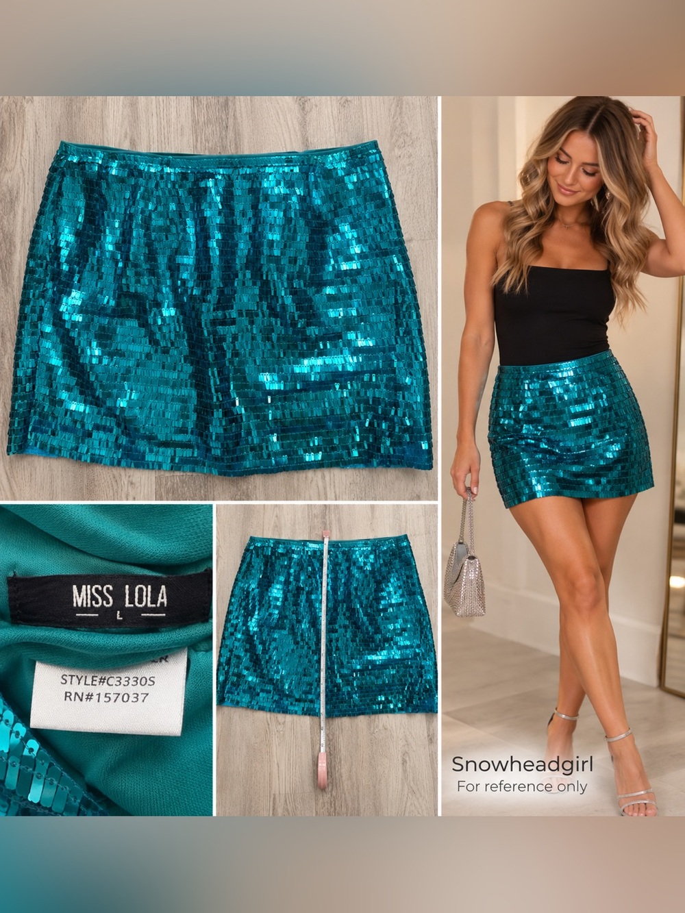 Miss Lola Teal Sequin Mini Skirt - Large